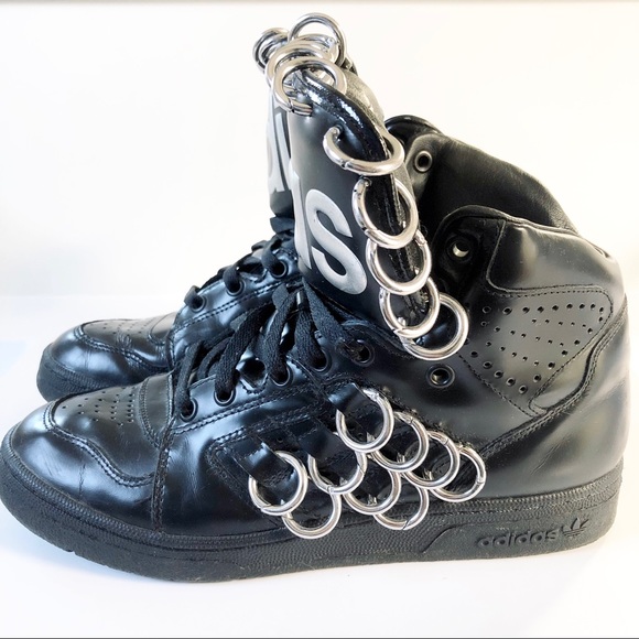 Adidas x Jeremy Scott Instinct Hi Ring Black Leather Sneakers - Picture 4 of 7